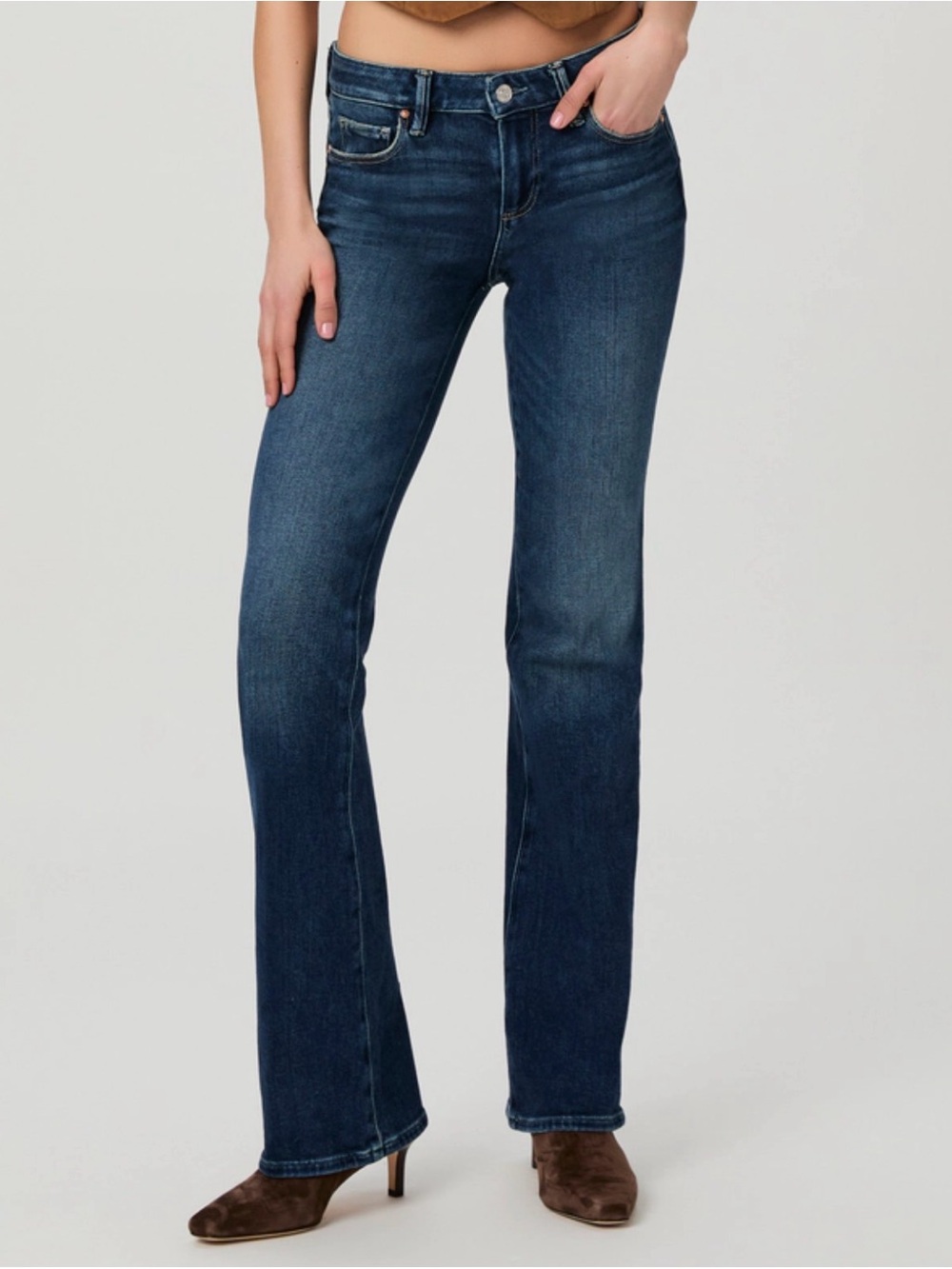 Paige Women's Dark Blue Low Rise Canyon Bootcut Jeans